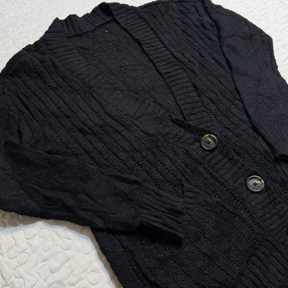 Sonoma Goods For Life Sweaters - Women L Cardigan Black Cable Knit V-Neck Button Front Pockets GRANOLA GOTH BASIC